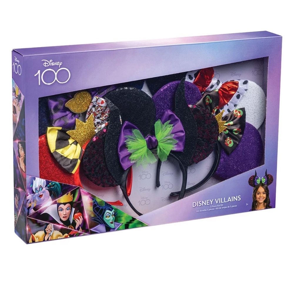 NIB Disney 100 Mouse Ears VILLAINS Headband 5 Pk Ursula Queen Maleficent Cruella